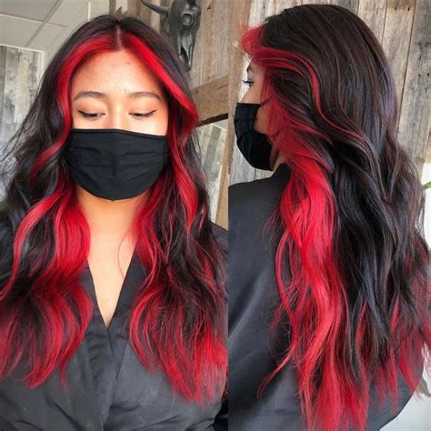 black hair red under|red hair with black underneath.